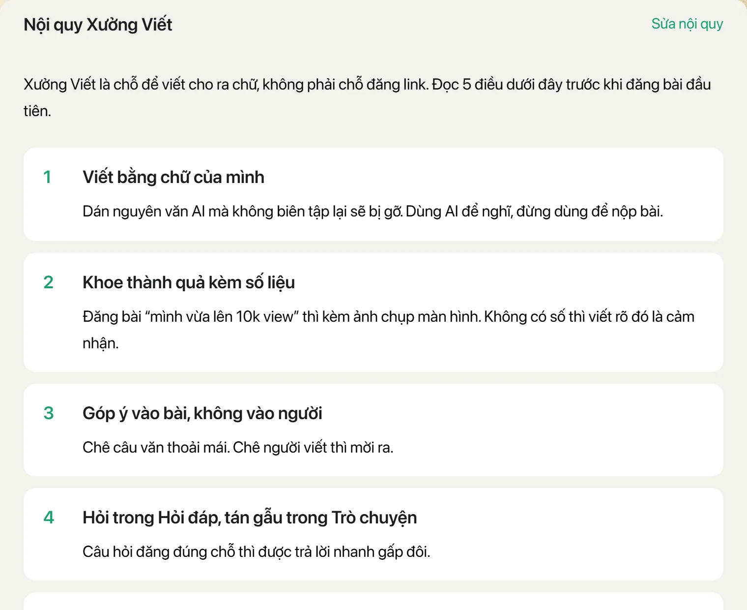 Trang nội quy như thành viên nhìn thấy